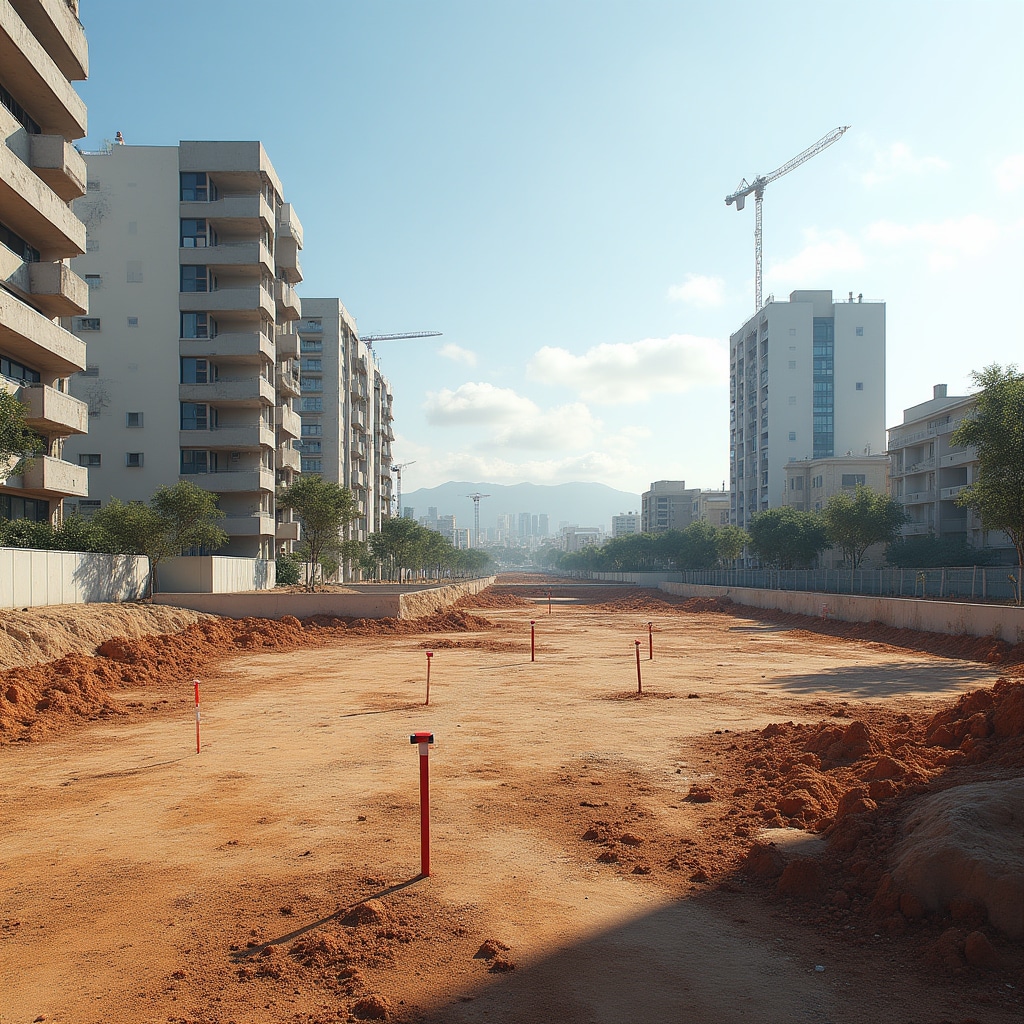 Urban development site with construction planning